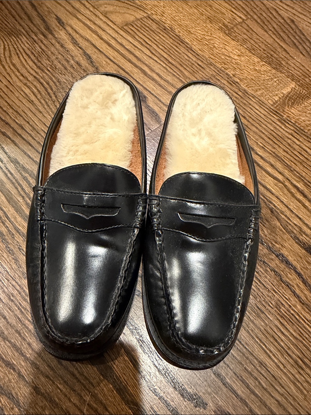 G.H. Bass & Co. Black Leather Shearling-Lined Penny Loafers